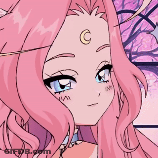 Girl With Pink Hair And Moon On Forehead GIF