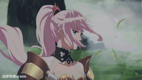 Girl With Pink Hair And Ponytail In Armor GIF