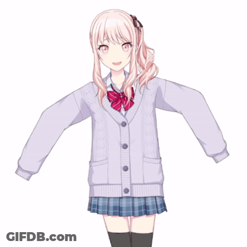 Girl With Pink Hair And Purple Cardigan GIF