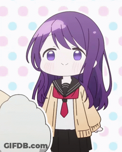 Girl With Pink Hair And Purple Eyes At Desk In Classroom GIF