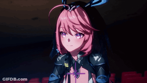 Girl With Pink Hair And Purple Eyes In Black And White Outfit GIF