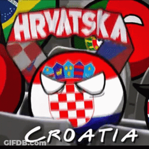 Girl With Pink Hair And Purple Eyes In Front Of Croatian Flag GIF