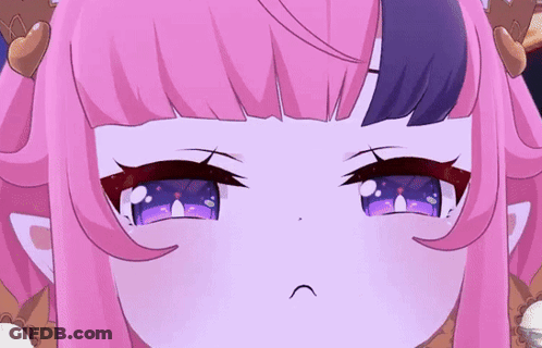 Girl With Pink Hair And Purple Eyes Sad Face GIF