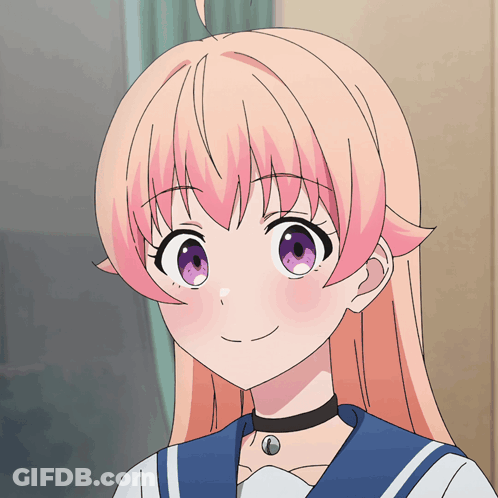 Girl With Pink Hair And Purple Eyes Wearing Choker GIF