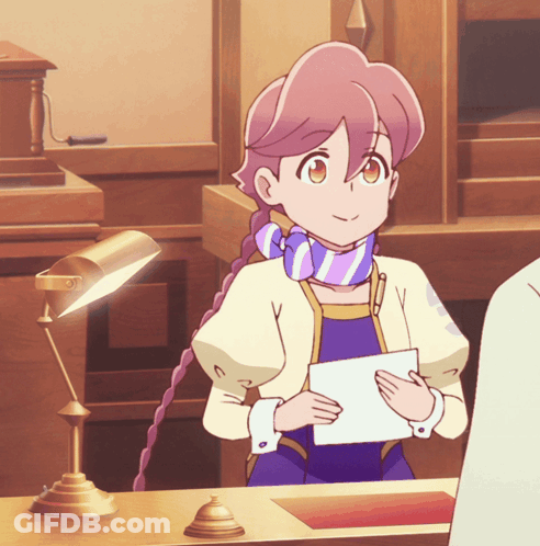 Girl With Pink Hair And Purple Scarf Holding Paper GIF