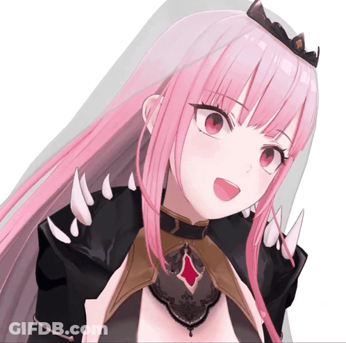Girl With Pink Hair And Red Eyes Wearing Crown GIF