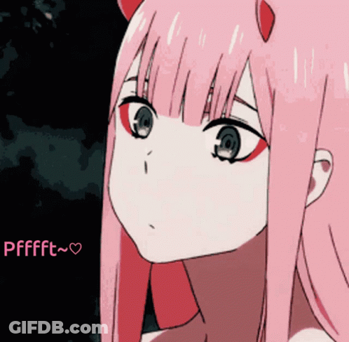 Girl With Pink Hair And Red Horns Saying Pffft GIF