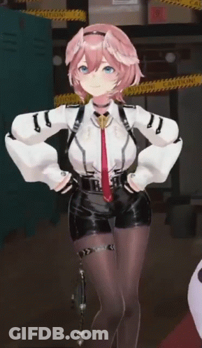 Girl With Pink Hair And Red Tie In Front Of Caution Tape GIF