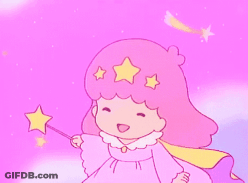 Girl With Pink Hair And Stars Holding Wand GIF