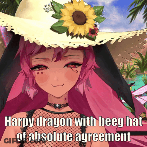 Girl With Pink Hair And Sunflower Hat GIF
