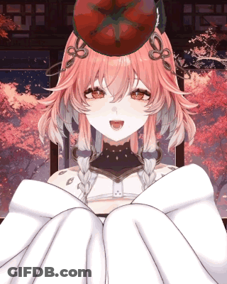 Girl With Pink Hair And Tomato On Head GIF