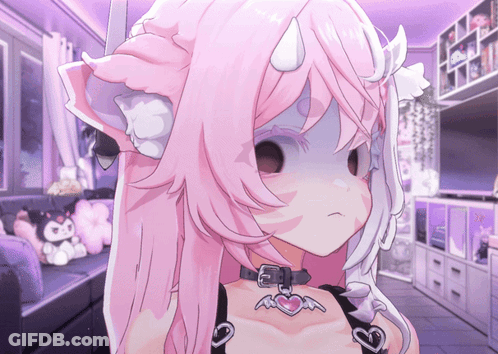 Girl With Pink Hair And White Horns Wearing Choker GIF