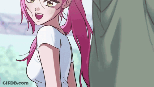 Girl With Pink Hair And White Shirt Next To Man GIF