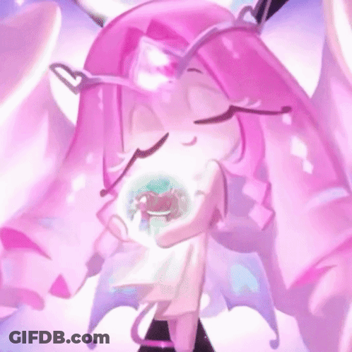 Girl With Pink Hair And Wings Holding Snow Globe GIF