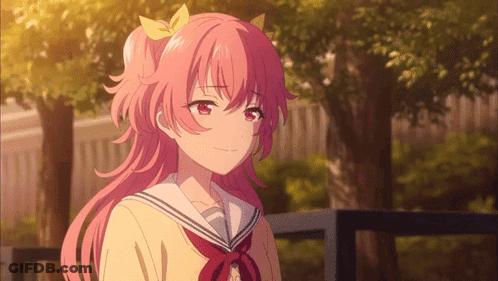 Girl With Pink Hair And Yellow Bow GIF