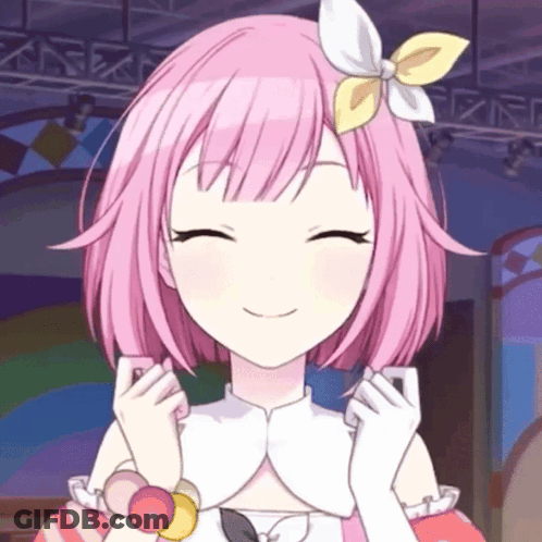 Girl With Pink Hair And Yellow Flower Smiling GIF
