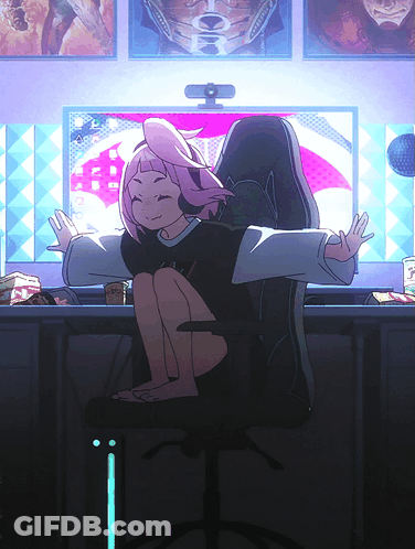 Girl With Pink Hair At Computer Saying 00 GIF