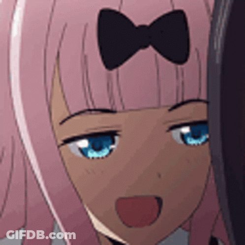 Girl With Pink Hair Blue Eyes And Bow GIF