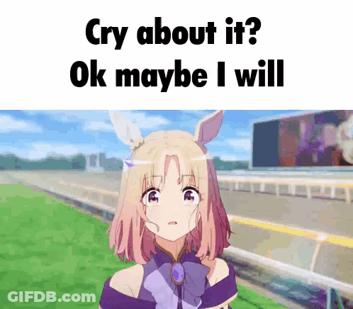 Girl With Pink Hair Crying In Front Of Race Track GIF