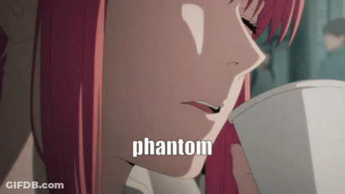 Girl With Pink Hair Drinking From Cup Saying Phantom GIF