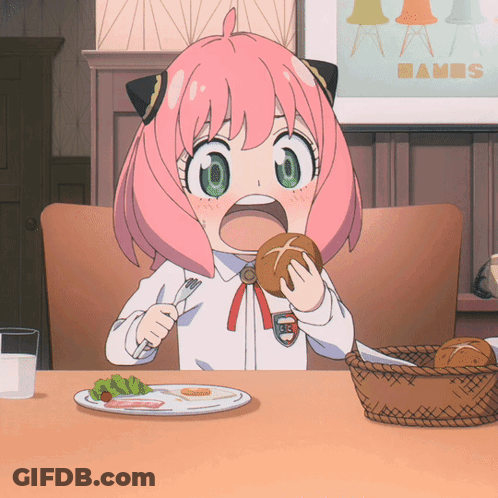 Girl With Pink Hair Eating Food GIF