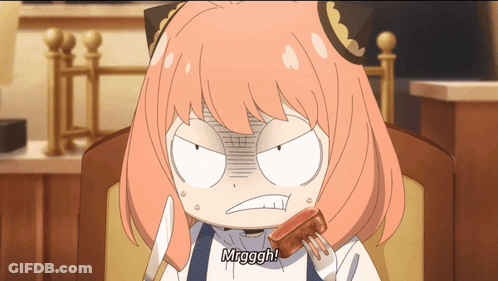 Girl With Pink Hair Eating Meat Saying Mrggh GIF