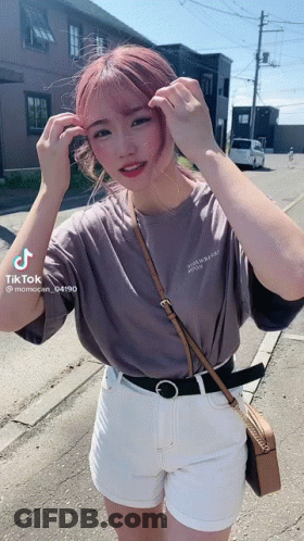 Girl With Pink Hair Gray Strawberry T-Shirt GIF