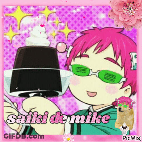 Girl With Pink Hair Green Sunglasses Holding Bowl Saiki De Mike GIF