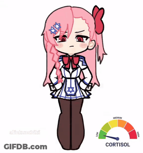 Girl With Pink Hair Holding Cortisol Sign GIF