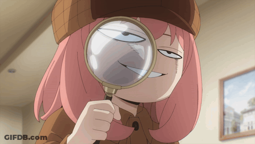 Girl With Pink Hair Holding Magnifying Glass GIF