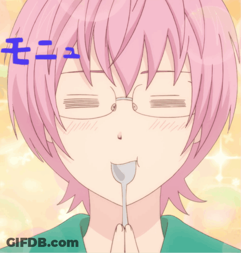 Girl With Pink Hair Holding Spoon In Mouth GIF