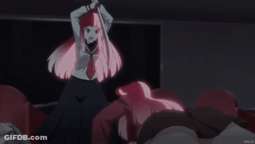 Girl With Pink Hair Holding Sword GIF