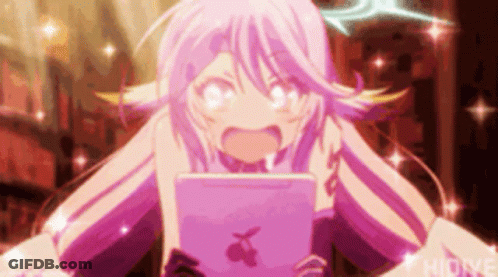 Girl With Pink Hair Holding Tablet With Butterfly GIF