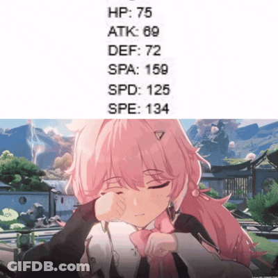 Girl With Pink Hair HP 75 ATK 69 DEF 72 SPA 159 SPD 125 SPE 134 GIF