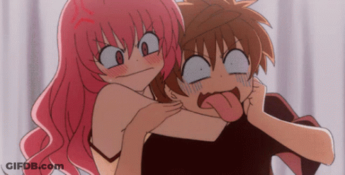 Girl With Pink Hair Hugging Boy GIF