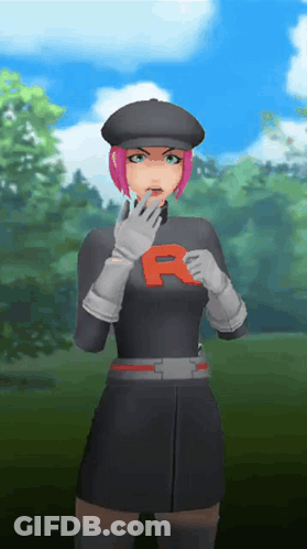 Girl With Pink Hair In Black Outfit With Red R GIF
