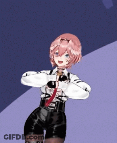 Girl With Pink Hair In Black Shorts And Red Tie GIF