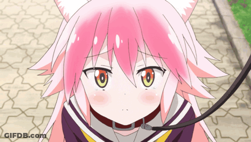 Girl With Pink Hair In Collar And Leash GIF