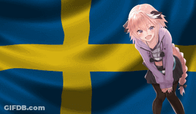 Girl With Pink Hair In Front Of Blue And Yellow Flag GIF