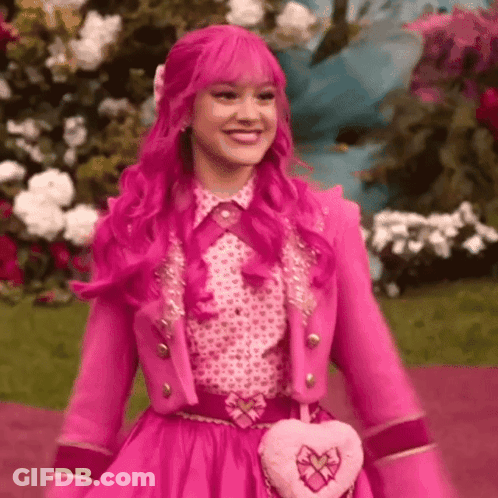 Girl With Pink Hair In Pink Jacket And Skirt GIF