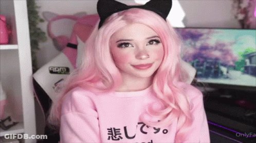 Girl With Pink Hair In Pink Sweater With Chinese Writing GIF
