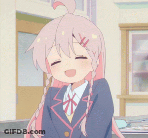 Girl With Pink Hair In School Uniform Smiling With Eyes Closed GIF