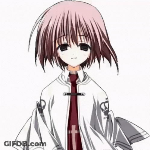 Girl With Pink Hair In White Shirt And Red Tie GIF