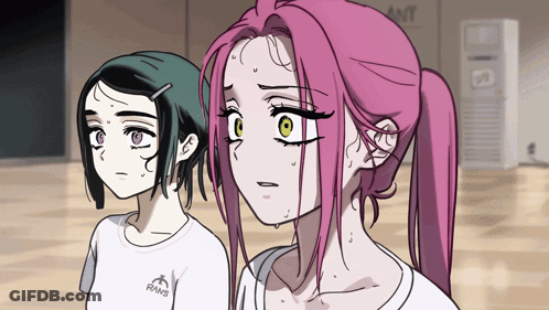 Girl With Pink Hair In White Shirt With Paws GIF