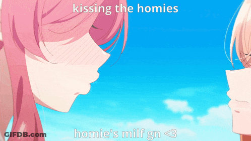 Girl With Pink Hair Kissing Another Girl With White Hair GIF