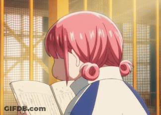 Girl With Pink Hair Reading Book GIF