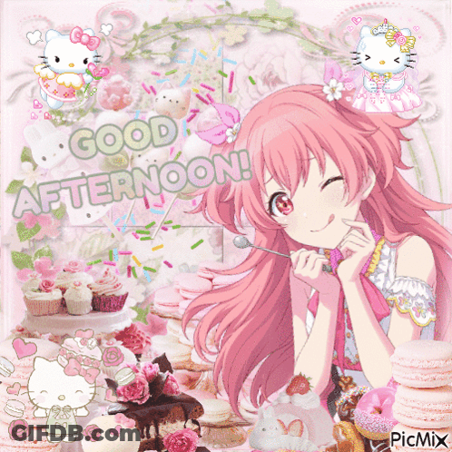Girl With Pink Hair Saying Good Afternoon GIF