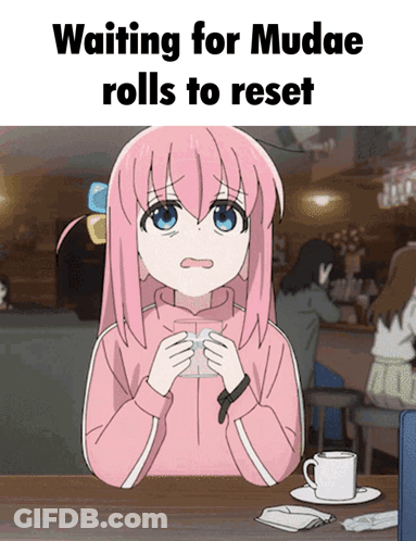 Girl With Pink Hair Sitting At Table With Coffee GIF