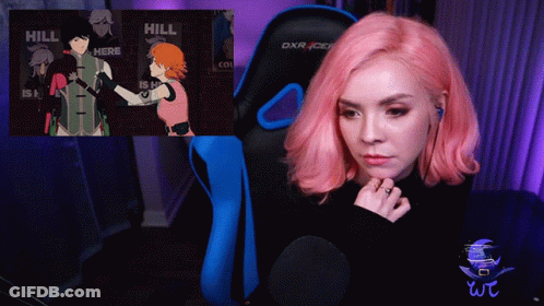 Girl With Pink Hair Sitting In Front Of Hill Screen GIF
