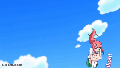 Girl With Pink Hair Sitting On Ground Blue Sky Ikon GIF